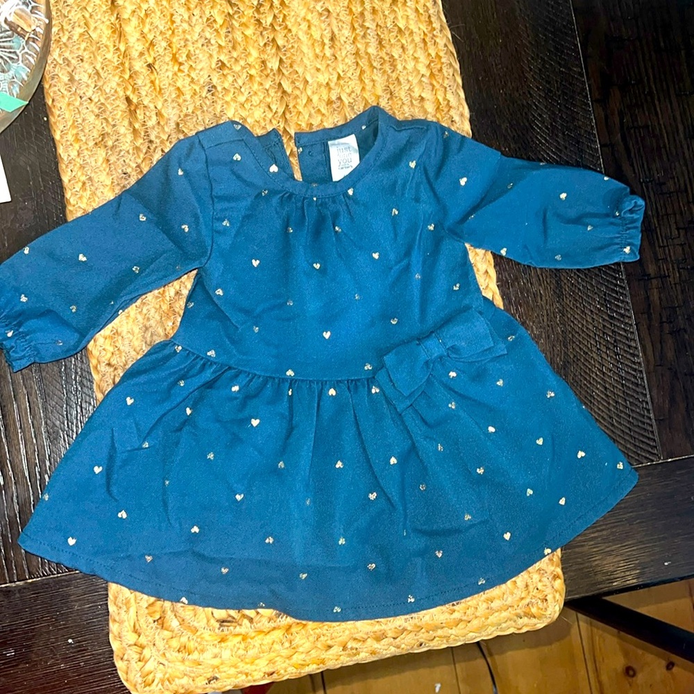 Blue with Gold Hearts Dress with Bow